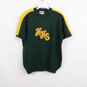 50s Mens Small High School Letterman Sweater Green